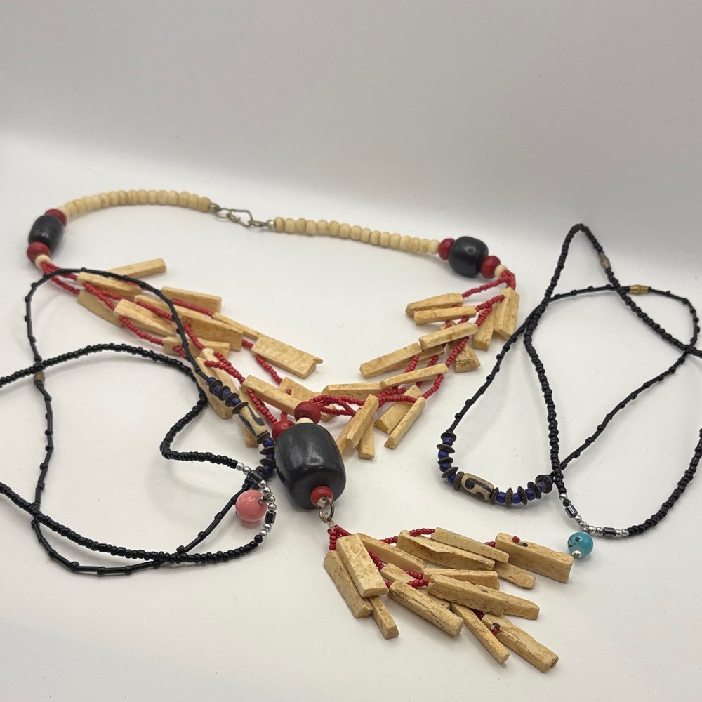 Handcrafted Multicolor Beaded Necklace Set lot of 5 tribal necklaces